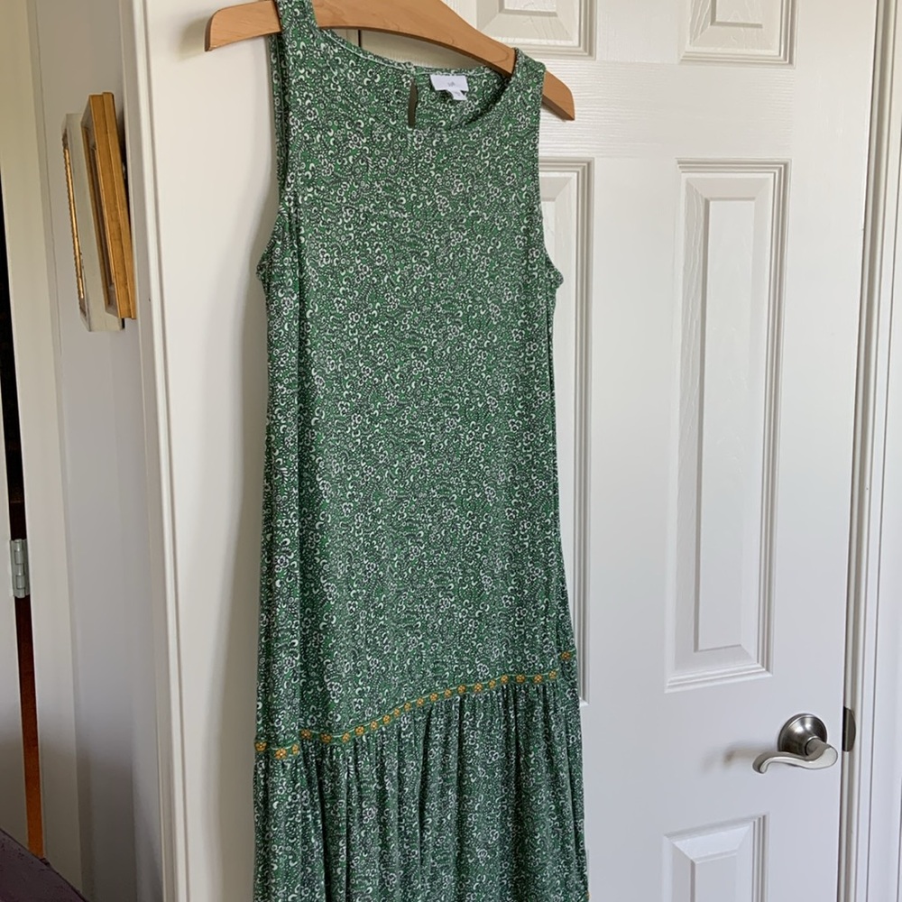 J.Jill green print tiered maxi dress - Picture 3 of 6